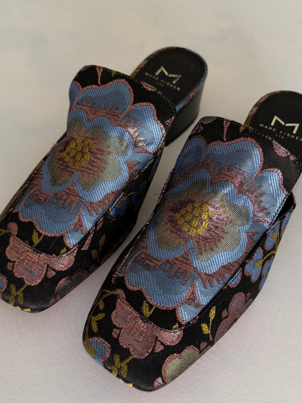 Marc Fisher Metallic Lailey Floral Slip On Square Toe Mules - Picture 5 of 7